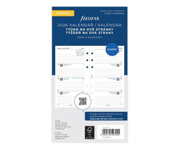 Filofax kalendář 2026 ČJ+SJ týden/2 stránky