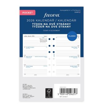 Filofax kalendář kapesní 2026 ČJ+SJ týden/2 stránky