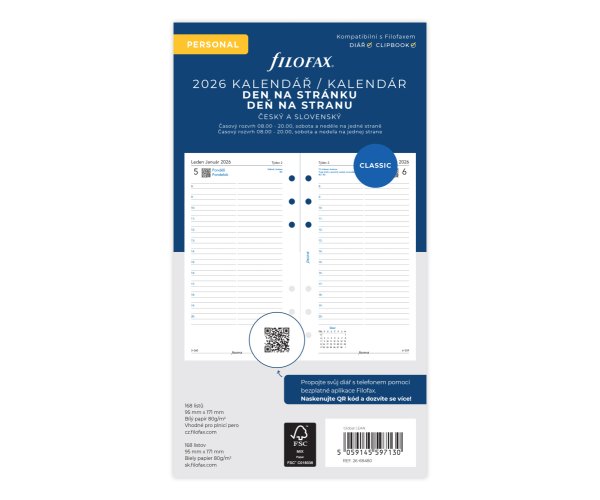 Filofax kalendář 2026 ČJ+SJ den/1 stránka