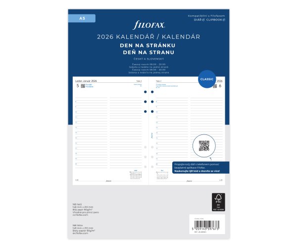 Filofax A5 kalendář 2026 ČJ+SJ den/1 stránka