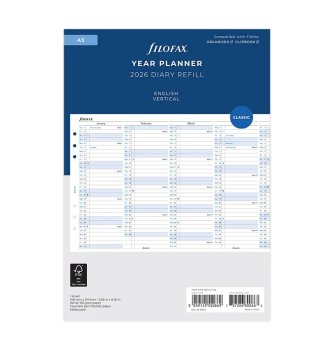 Filofax vertikální kalendář 2026 plánovací AJ - A5