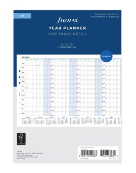 Filofax horizontální kalendář 2026 plánovací AJ - A5